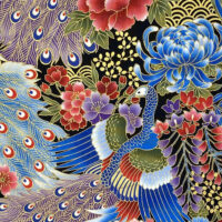 Tissu japonais ROBERT KAUFMAN© paons et fleurs