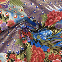 Tissu japonais ROBERT KAUFMAN© paons et fleurs – Image 2